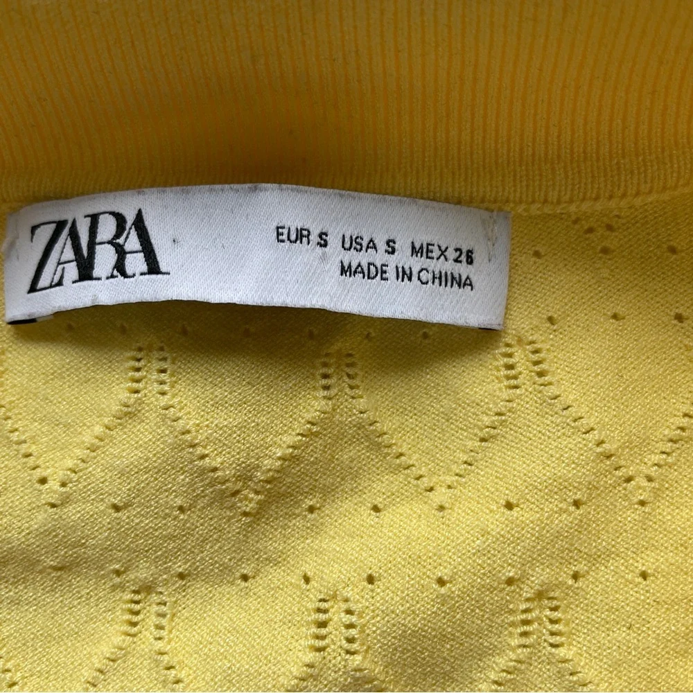 Zara Pointelle Knit Short Sleeve Polo Sweater Top - Picture 3 of 7